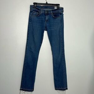 Rag & Bone deconstructed raw slit hem straight leg jeans, size 26